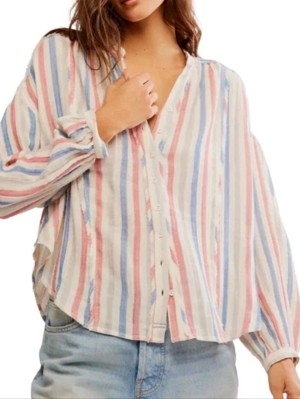 We The Free Pastel Striped Button-Down Blouse
